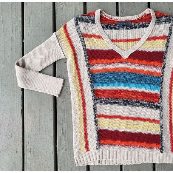 Velvet by Graham & Spencer Pullover Sweater Ribbed Knit V-Neck Multicolor Petite - Picture 4 of 8